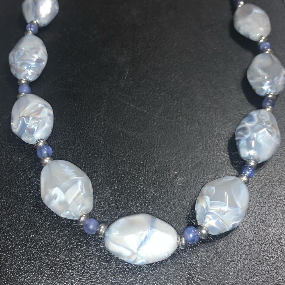 Chunky Denim Blue & Silver NY  necklace